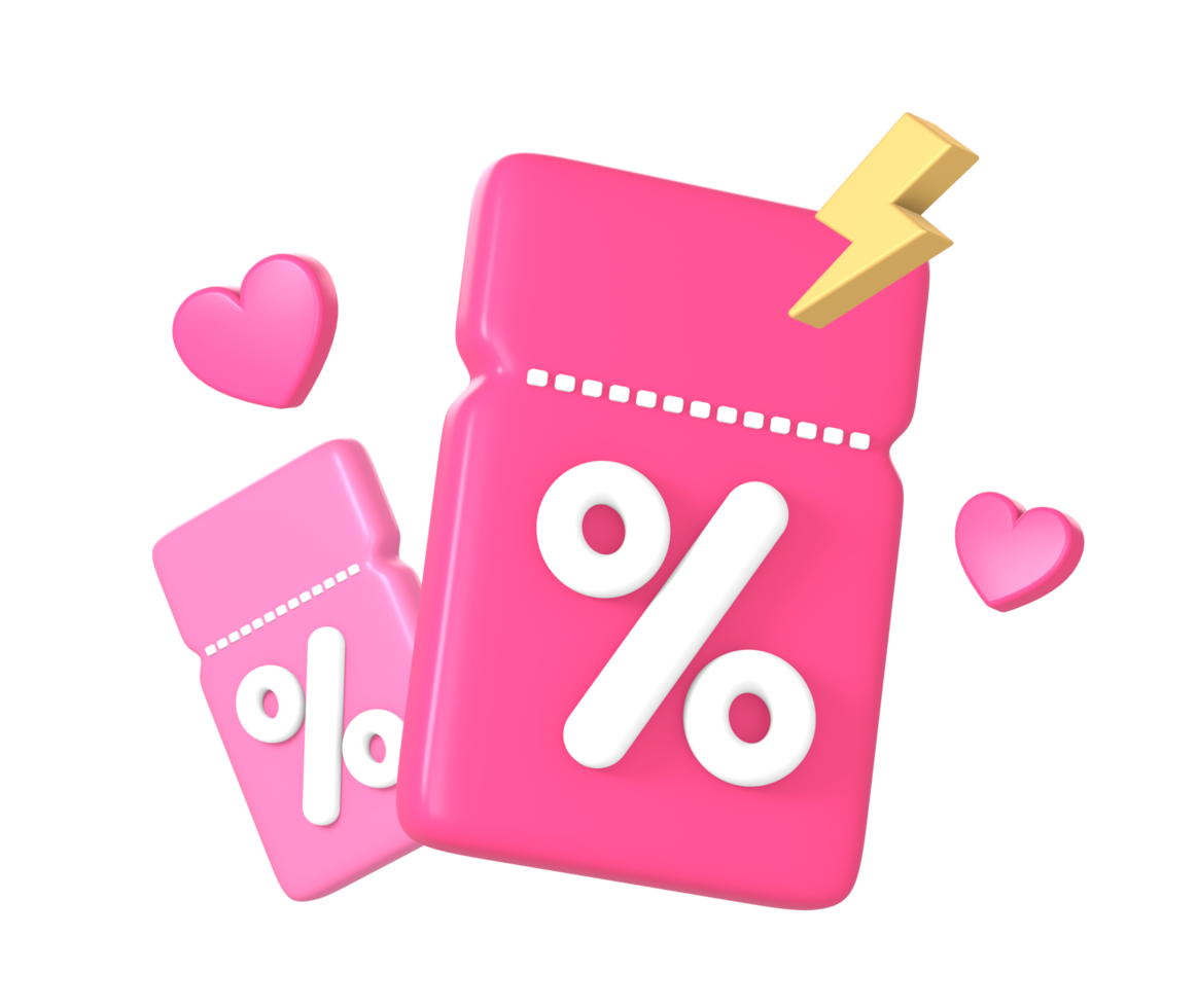 3d promo discount coupon or voucher code with love icon illustration for UI UX web mobile apps social media ads png