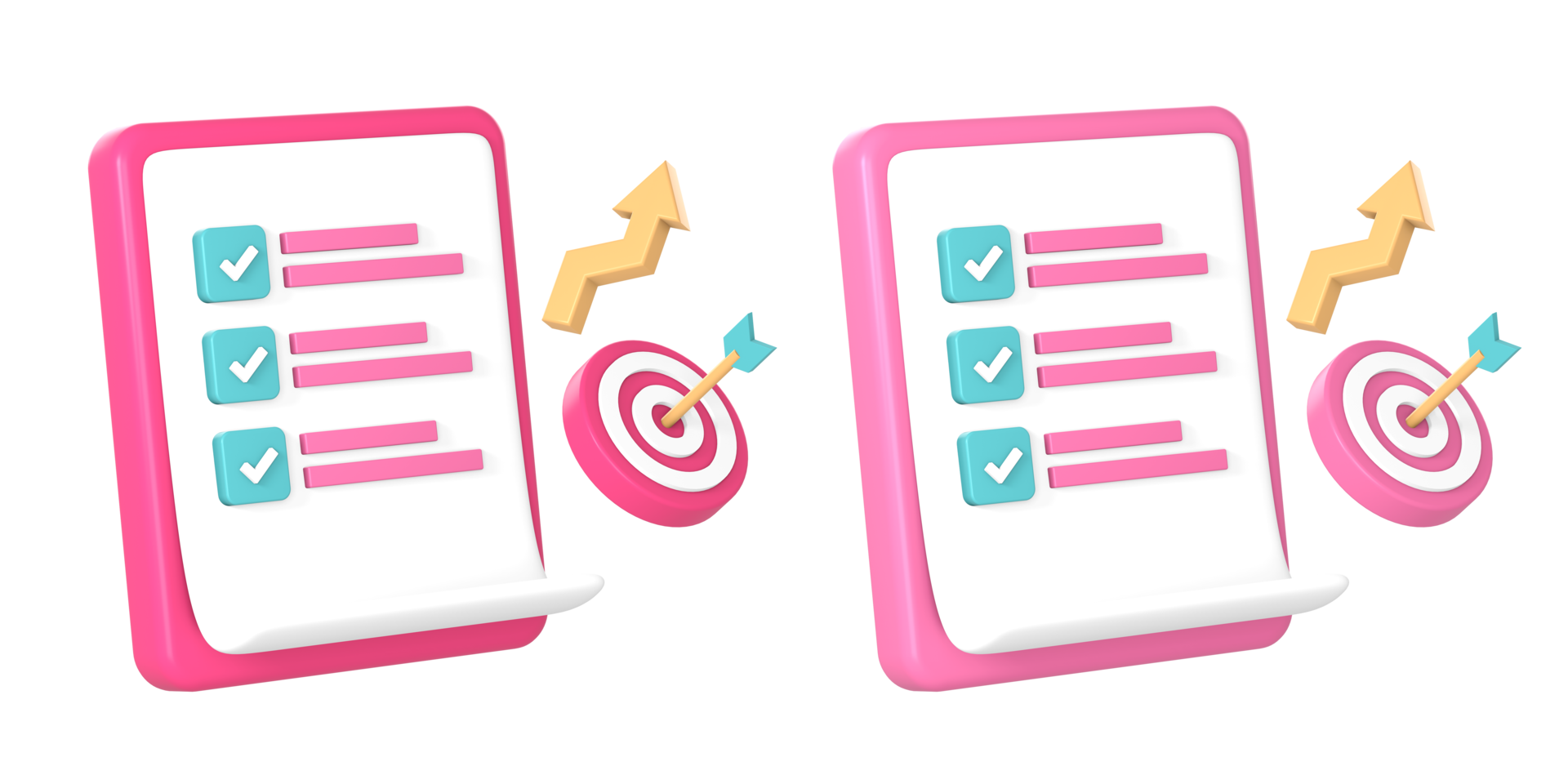 3d clipboard item list with check mark and arrow hits target goal icon illustration for UI UX social media ads design png