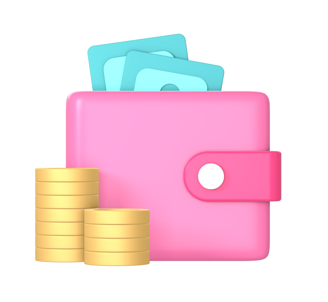 3d digital wallet payment with money and coin icon illustration for UI UX web mobile apps social media ads png