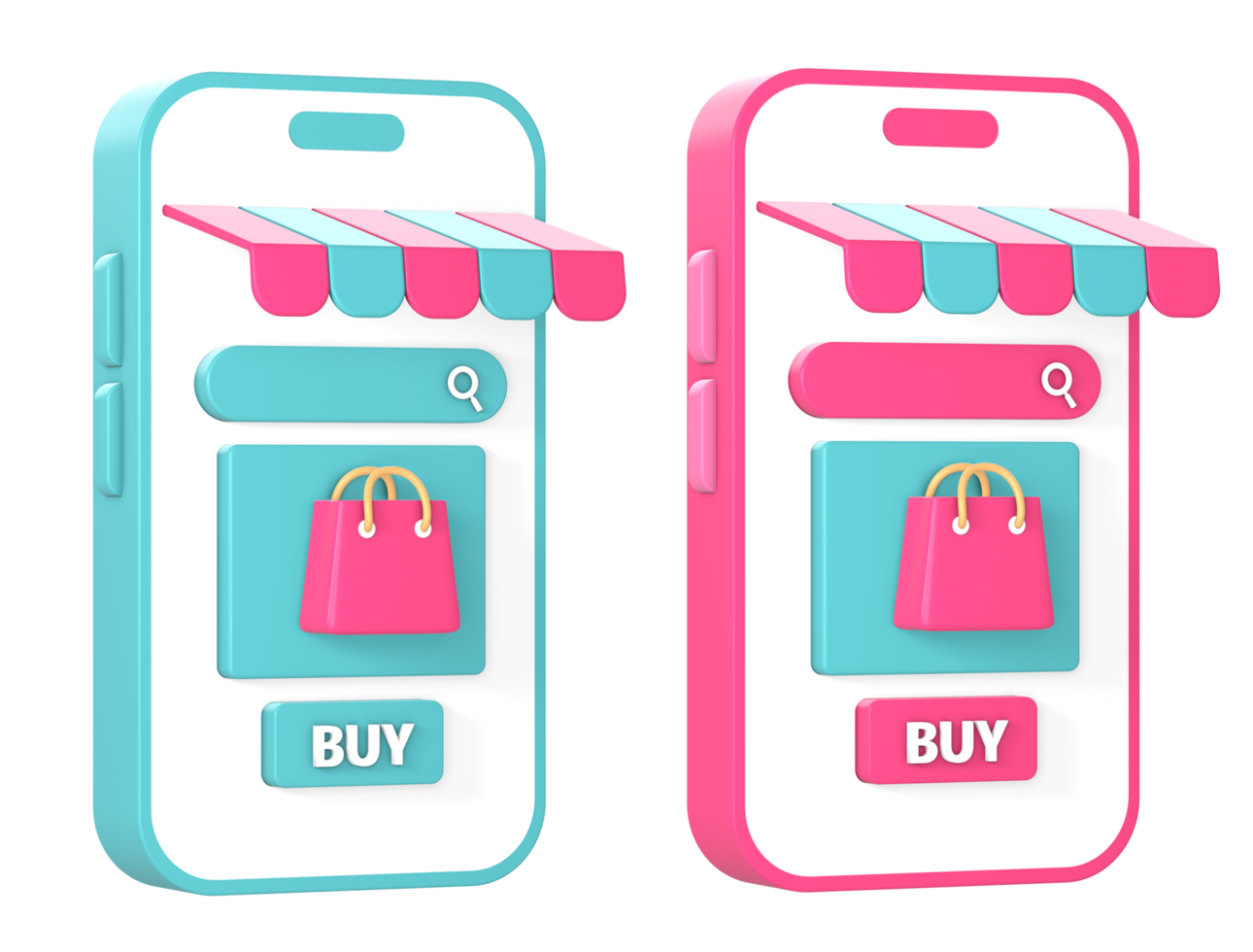3d conectados compras usando Smartphone com compras saco ícone ilustração para ui ux rede Móvel apps social meios de comunicação Publicidades png