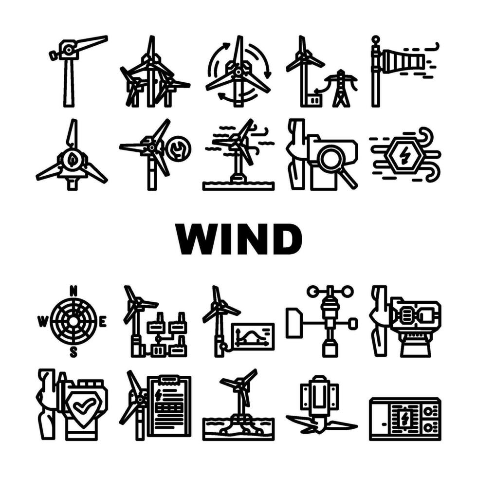 wind energy power turbine icons set vector