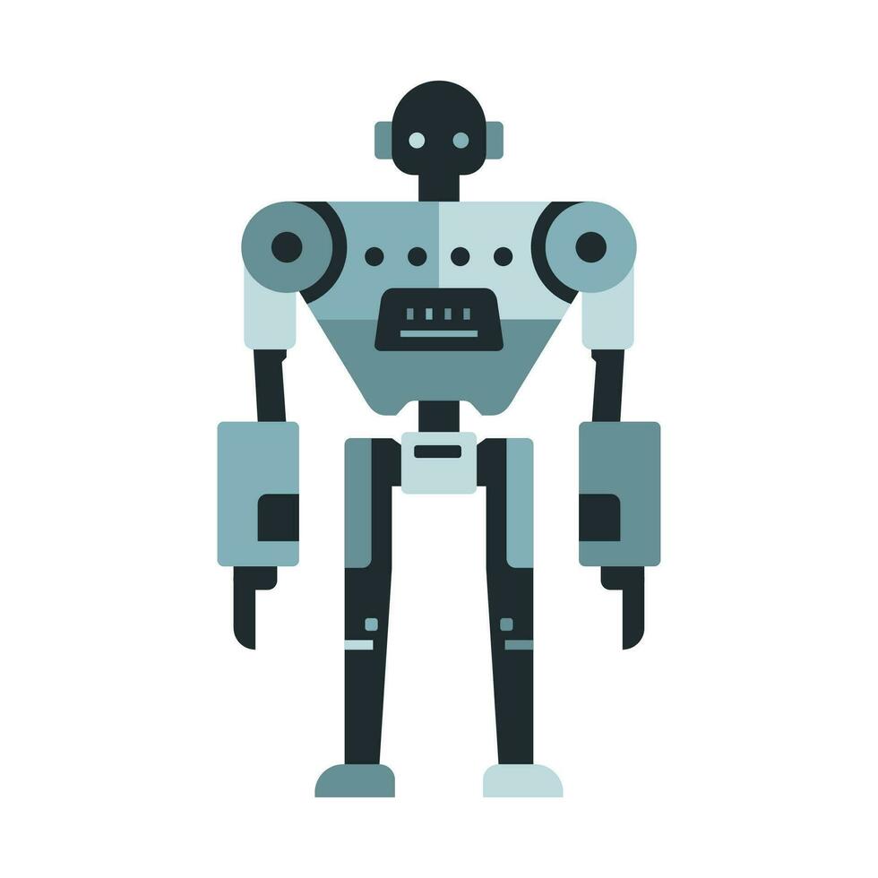Robot machine technology metal cyborg in flat style. Futuristic humanoid mascot character. Science robotic, Android friendly character, robotic technology vector illustration