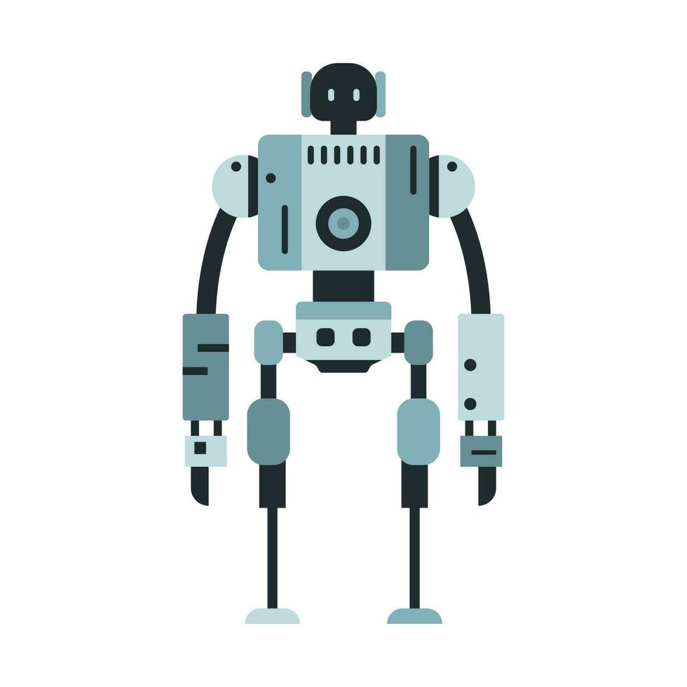 robot máquina tecnología metal cyborg en plano estilo. futurista humanoide mascota personaje. Ciencias robótico, androide simpático personaje, robótico tecnología vector ilustración