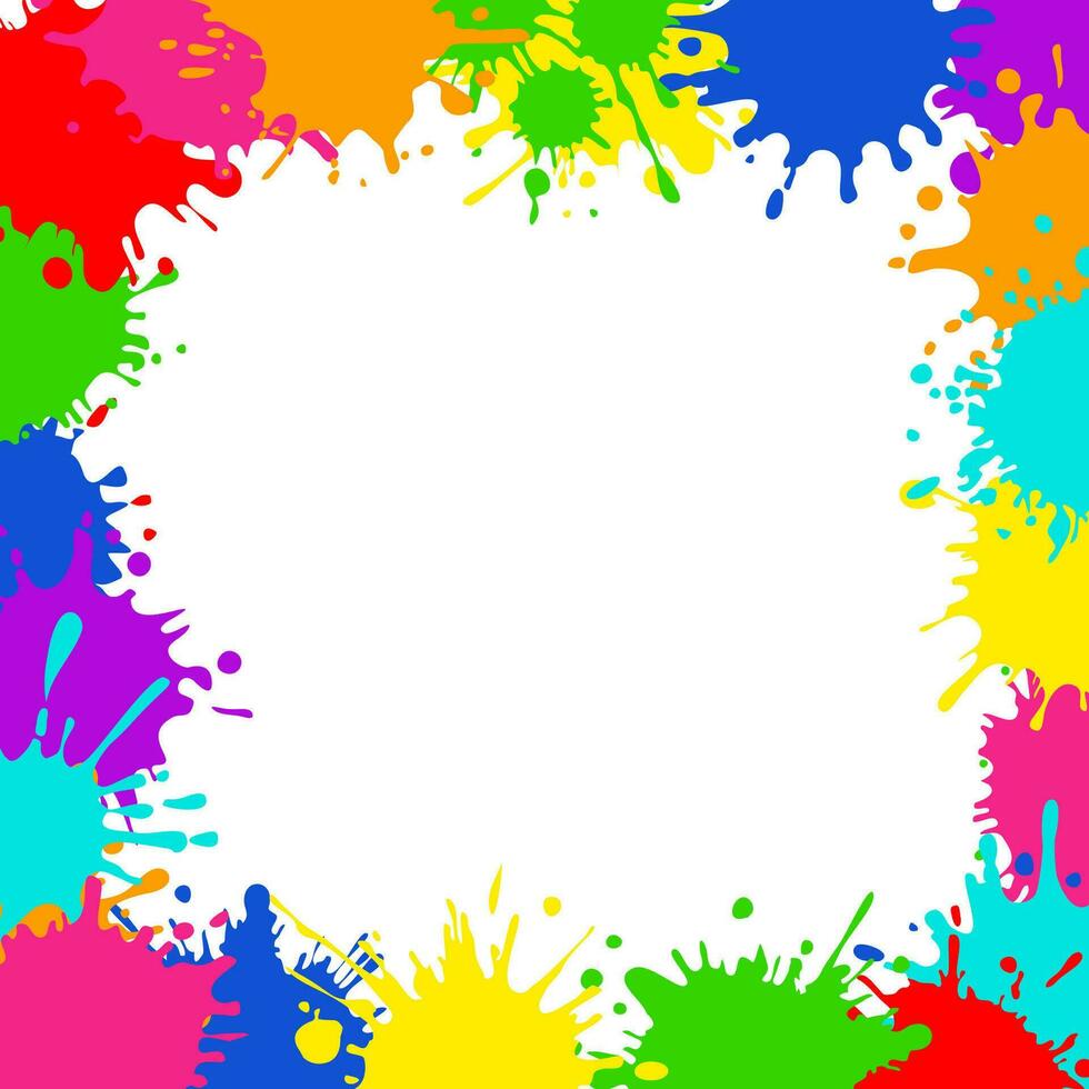 Bright colorful banner. Horizontal banner with colorful paint spots and splashes. Colorful blots, multicolored splash spray paints. Frame background Vector illustration