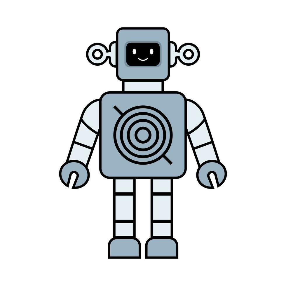 Happy funny cartoon childish robot line icons. Machine technology cyborg. Futuristic humanoid character mascot. Science robotic, Android friendly character, robotic technology vector illustration