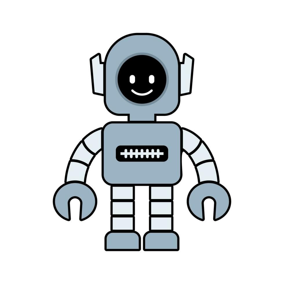 Happy funny cartoon childish robot line icons. Machine technology cyborg. Futuristic humanoid character mascot. Science robotic, Android friendly character, robotic technology vector illustration