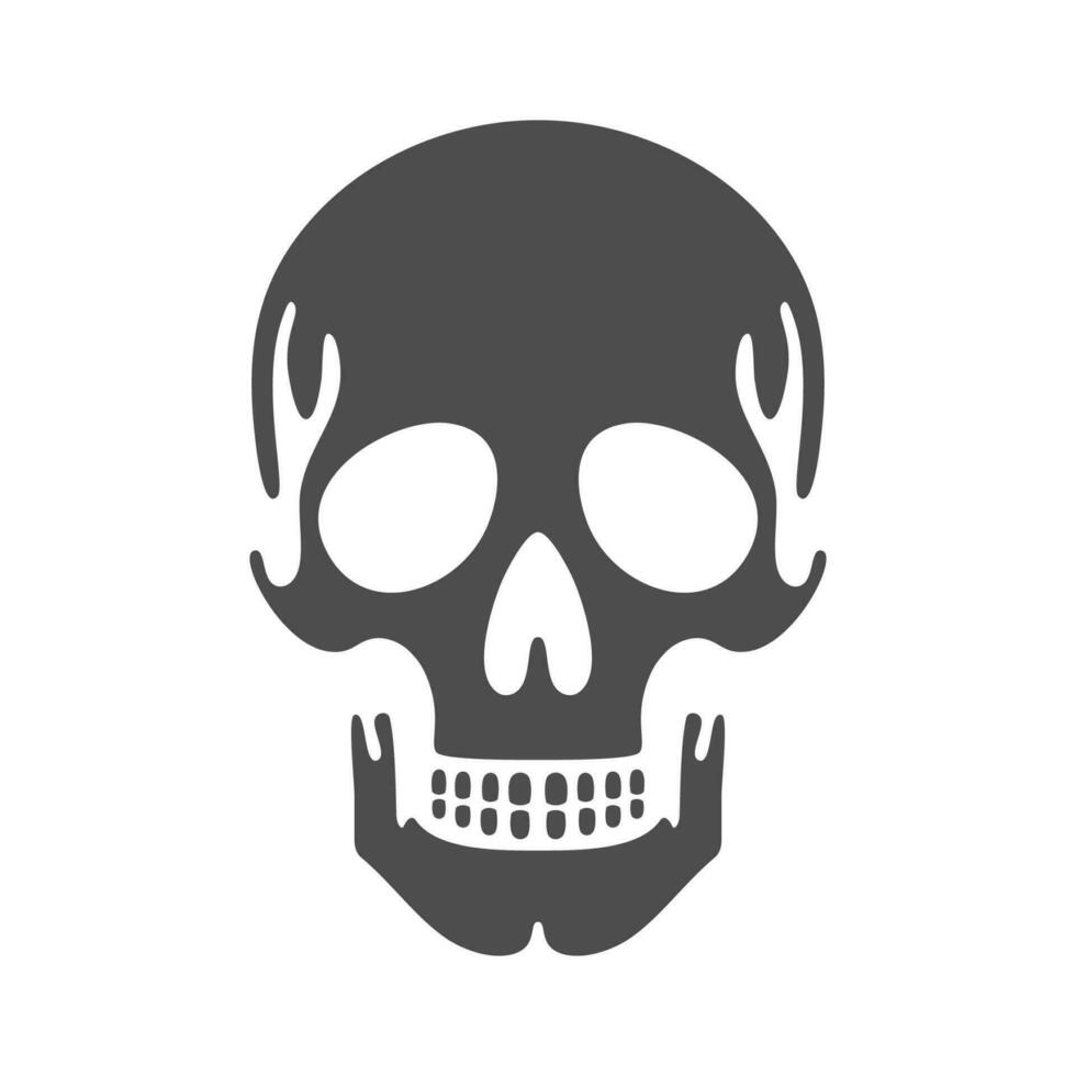 Skull icon silhouette, Human skeleton head. Death, pirate and danger symbol. Vector illustration