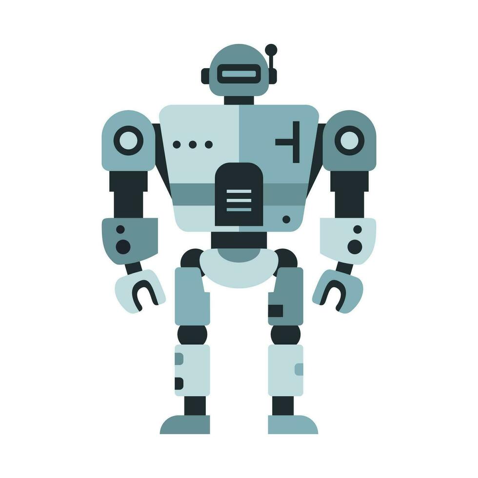 Robot machine technology metal cyborg in flat style. Futuristic humanoid mascot character. Science robotic, Android friendly character, robotic technology vector illustration