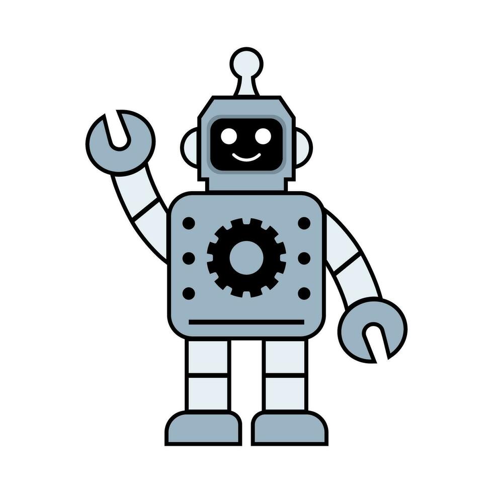 contento gracioso dibujos animados infantil robot línea iconos máquina tecnología ciborg futurista humanoide personaje mascota. Ciencias robótico, androide simpático personaje, robótico tecnología vector ilustración