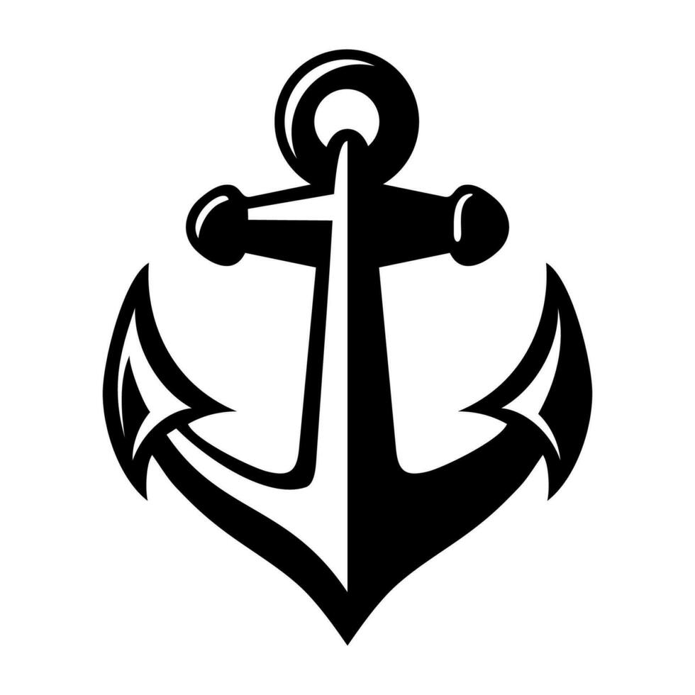 Monochrome sea anchor icon. Nautical vessel mooring appliance, Traditional ship accessory. Silhouette marine equipment. Navy, ocean fleet, harbor vector illustration