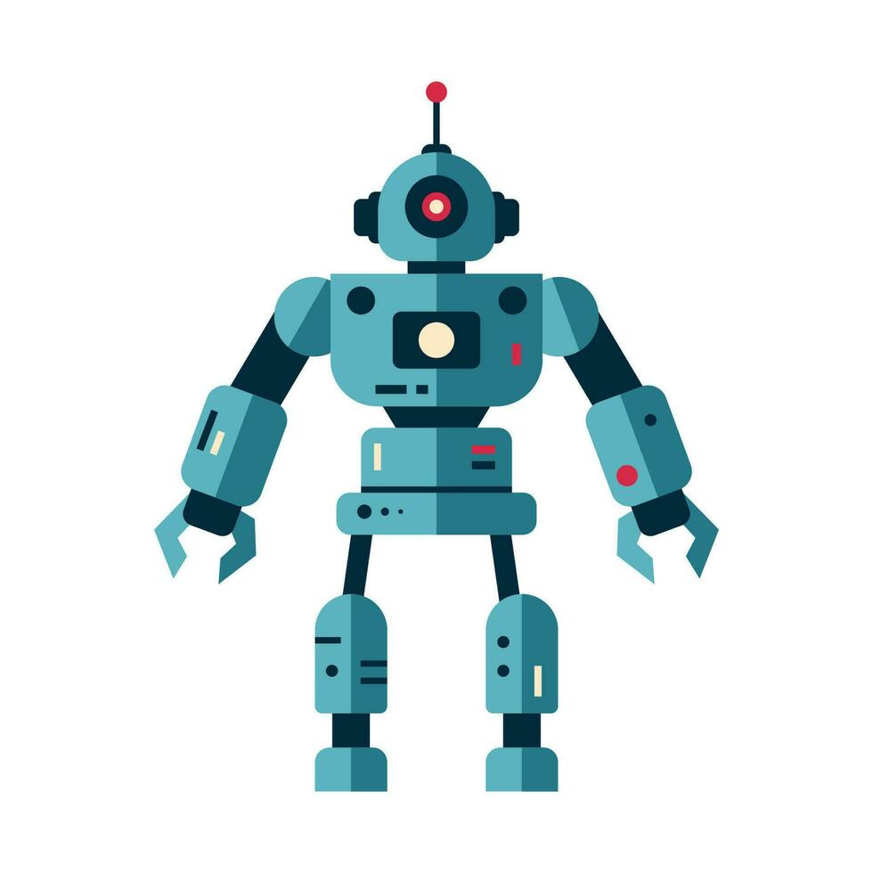 Robot machine technology metal cyborg in flat style. Futuristic humanoid mascot character. Science robotic, Android friendly character, robotic technology vector illustration
