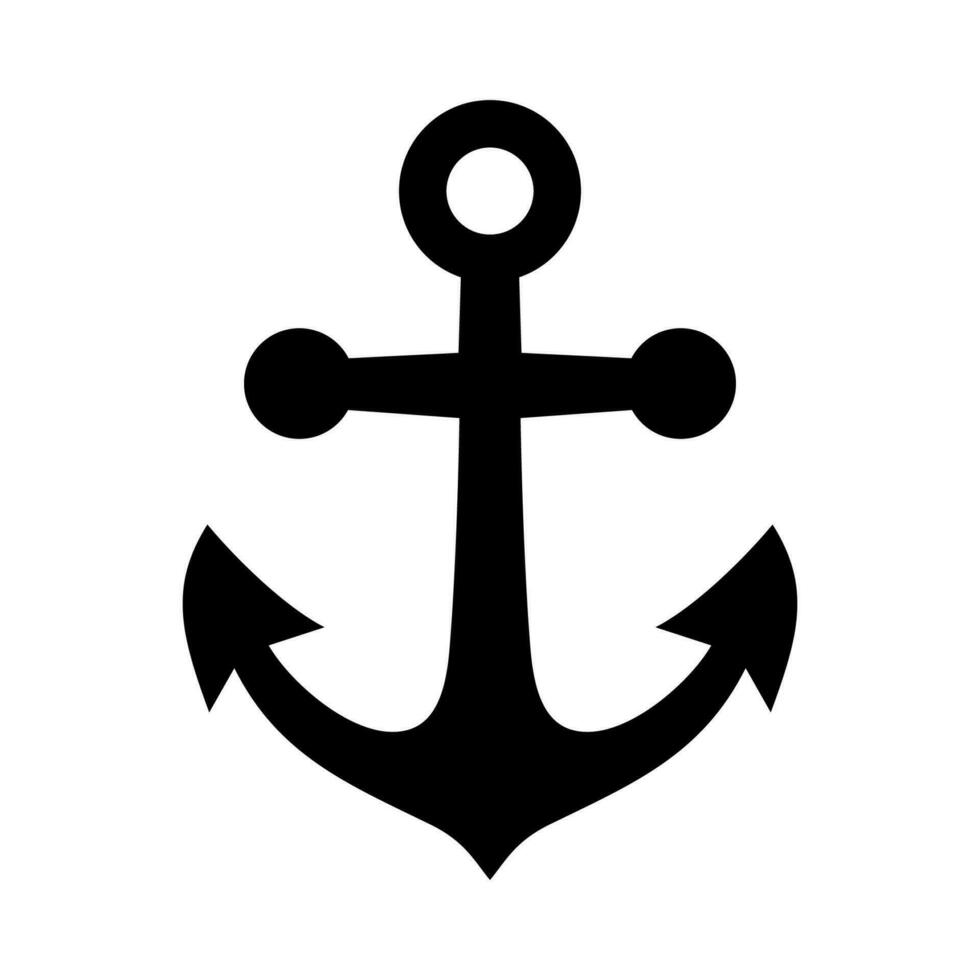 Anchor black icon. Silhouette marine equipment. Nautical vessel mooring appliance, Traditional ship accessory. Navy, ocean fleet, harbor vector illustration