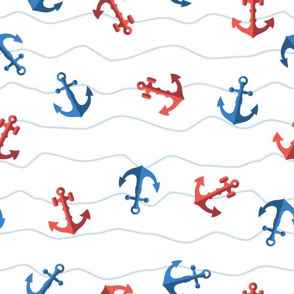 Ship anchors cute marine seamless pattern. Nautical vessel mooring appliance, Traditional ship accessory. Navy, ocean fleet, harbor background vector illustration