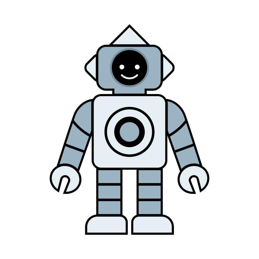 Happy funny cartoon childish robot line icons. Machine technology cyborg. Futuristic humanoid character mascot. Science robotic, Android friendly character, robotic technology vector illustration