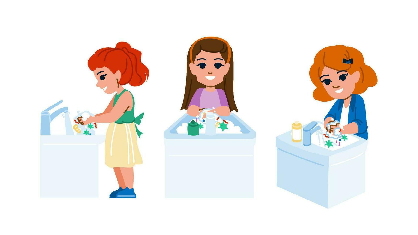 wash washing hands kid girl vector