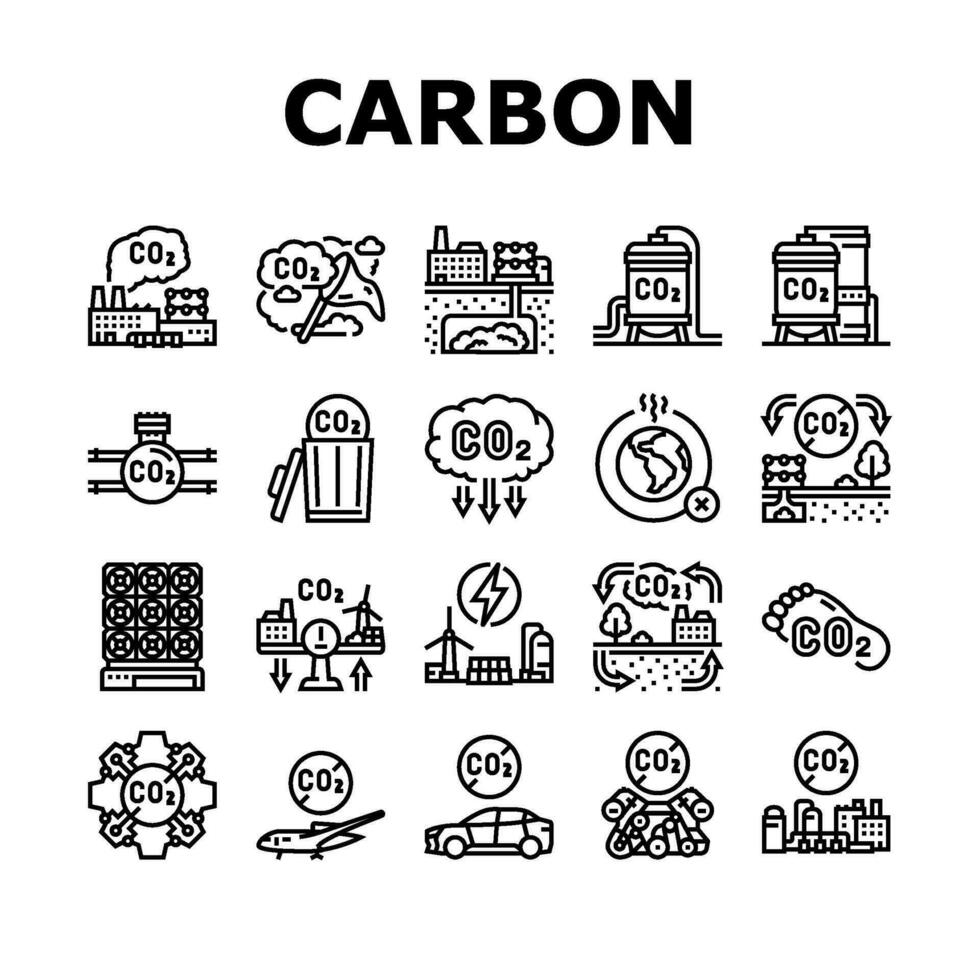 carbón capturar co2 almacenamiento íconos conjunto vector