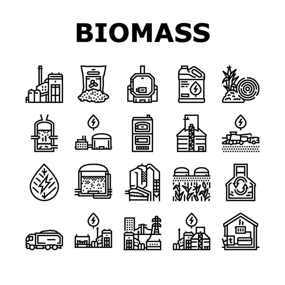 biomass energy plant power icons set vector