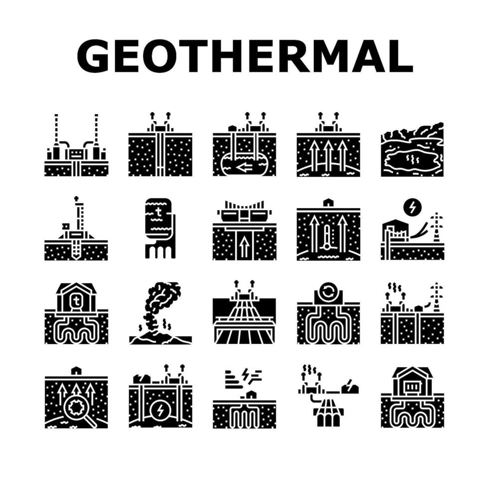 geothermal energy power plant icons set vector