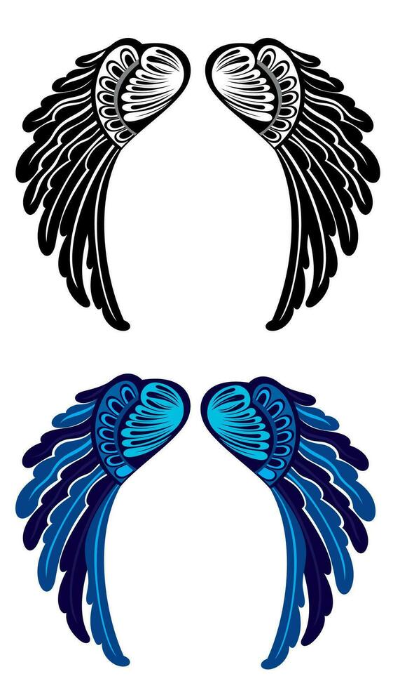 Wings symbol. Doodle stylized birds wings.  Design elements vector