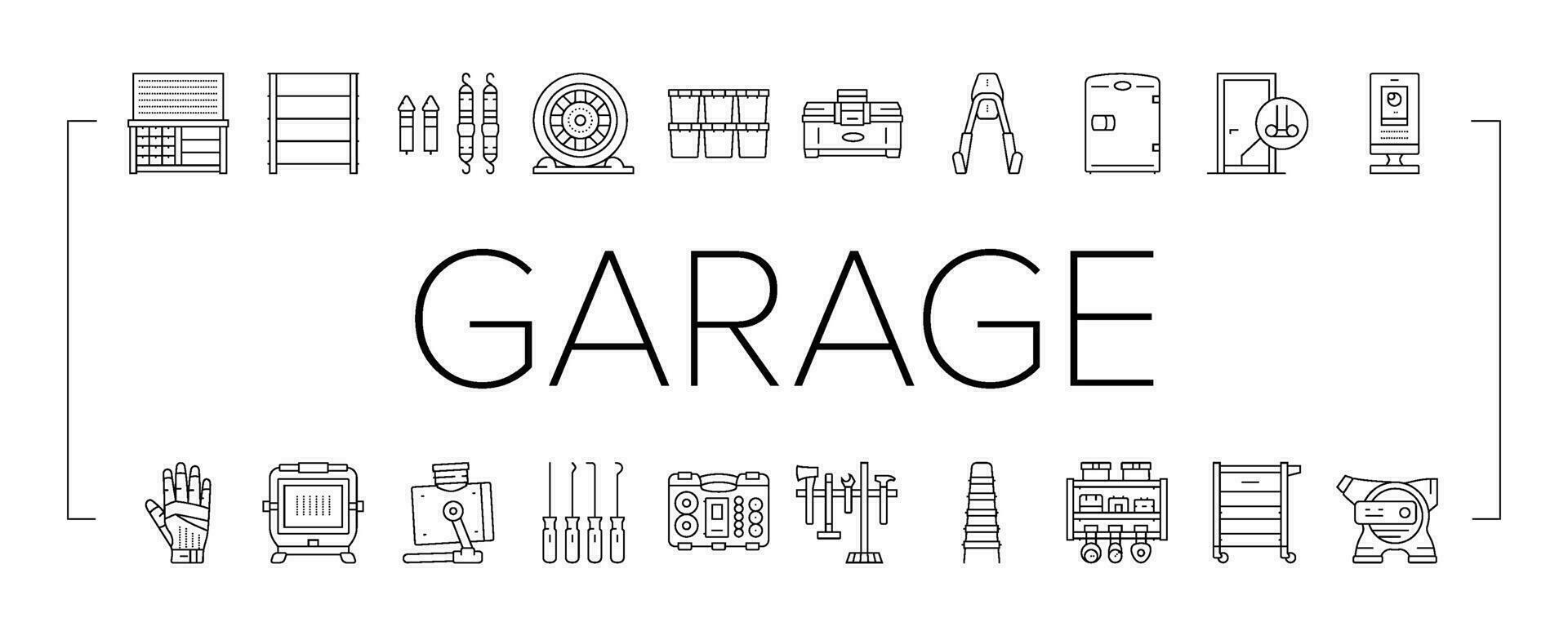 garage tools service auto repair icons set vector