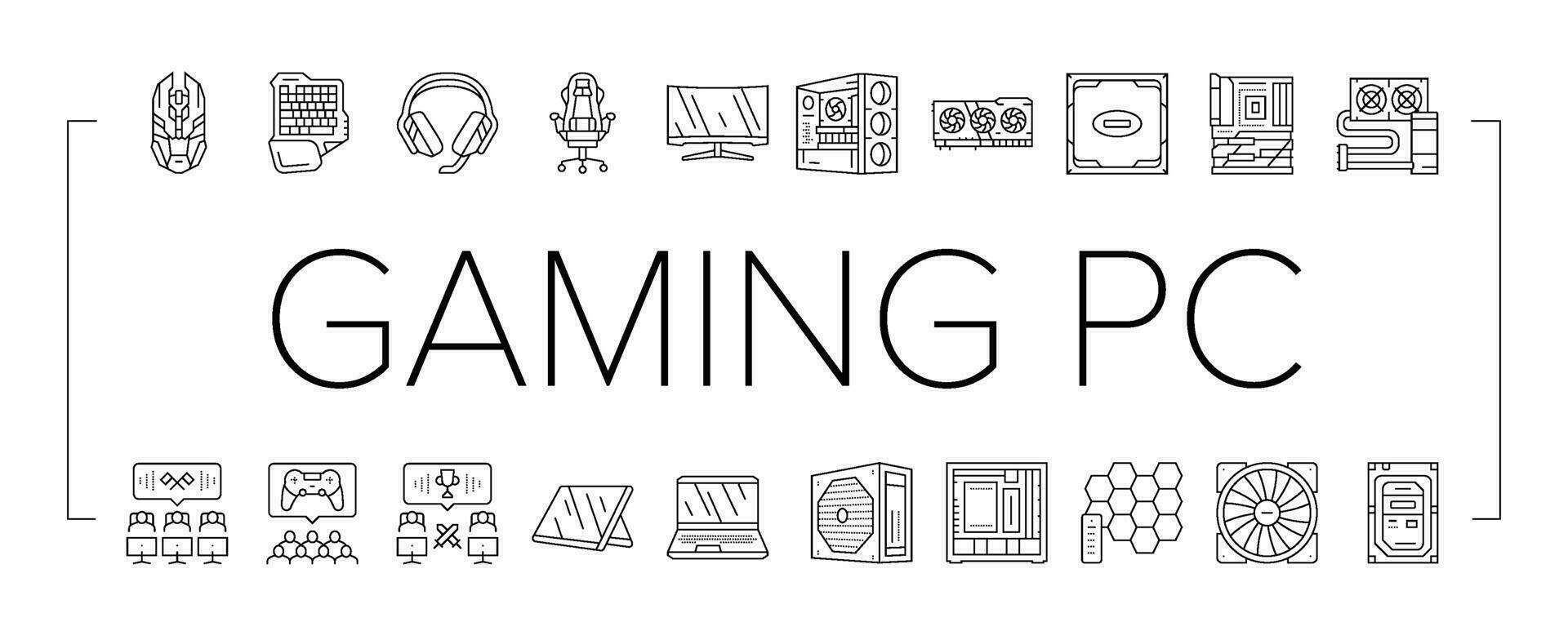 game pc gamer computer online icons set vector