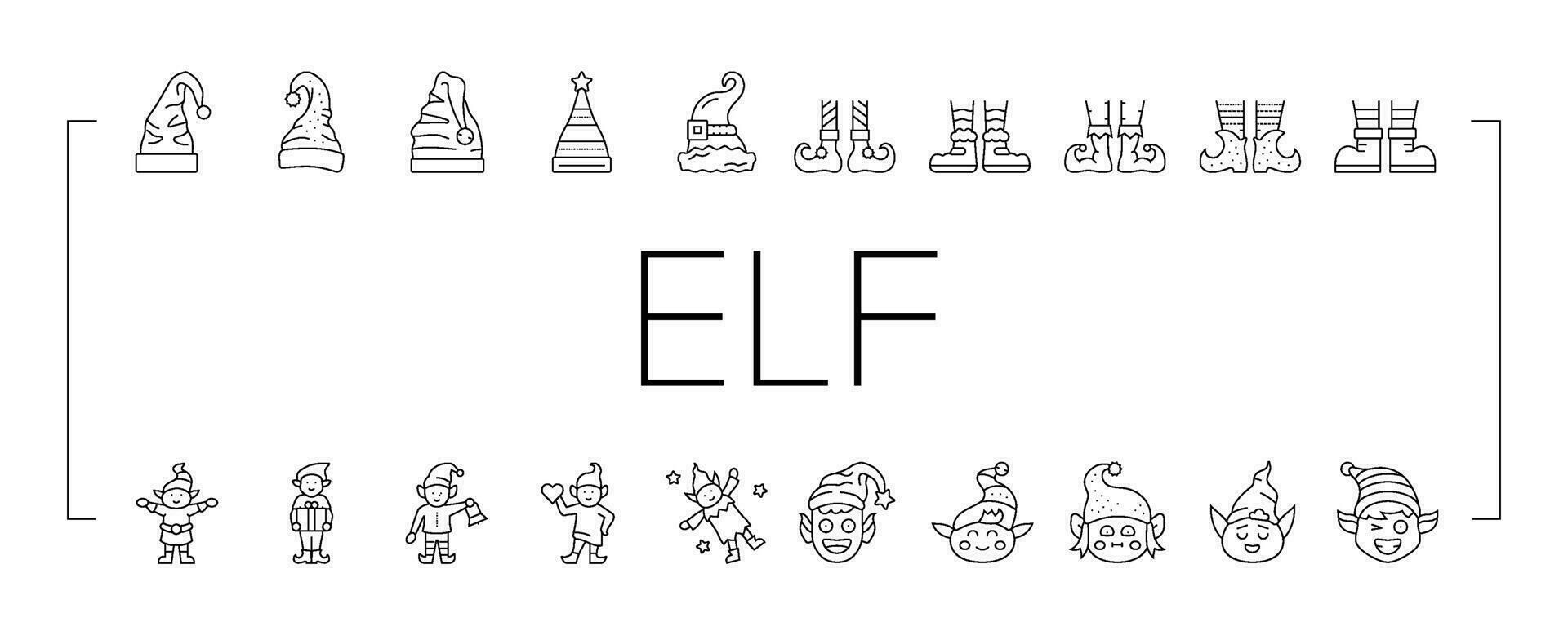 elf christmas cute character icons set vector