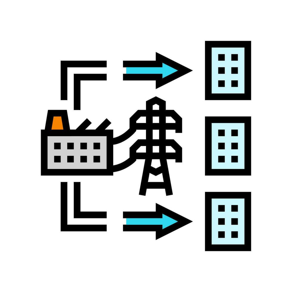 poder distribución eléctrico cuadrícula color icono vector ilustración