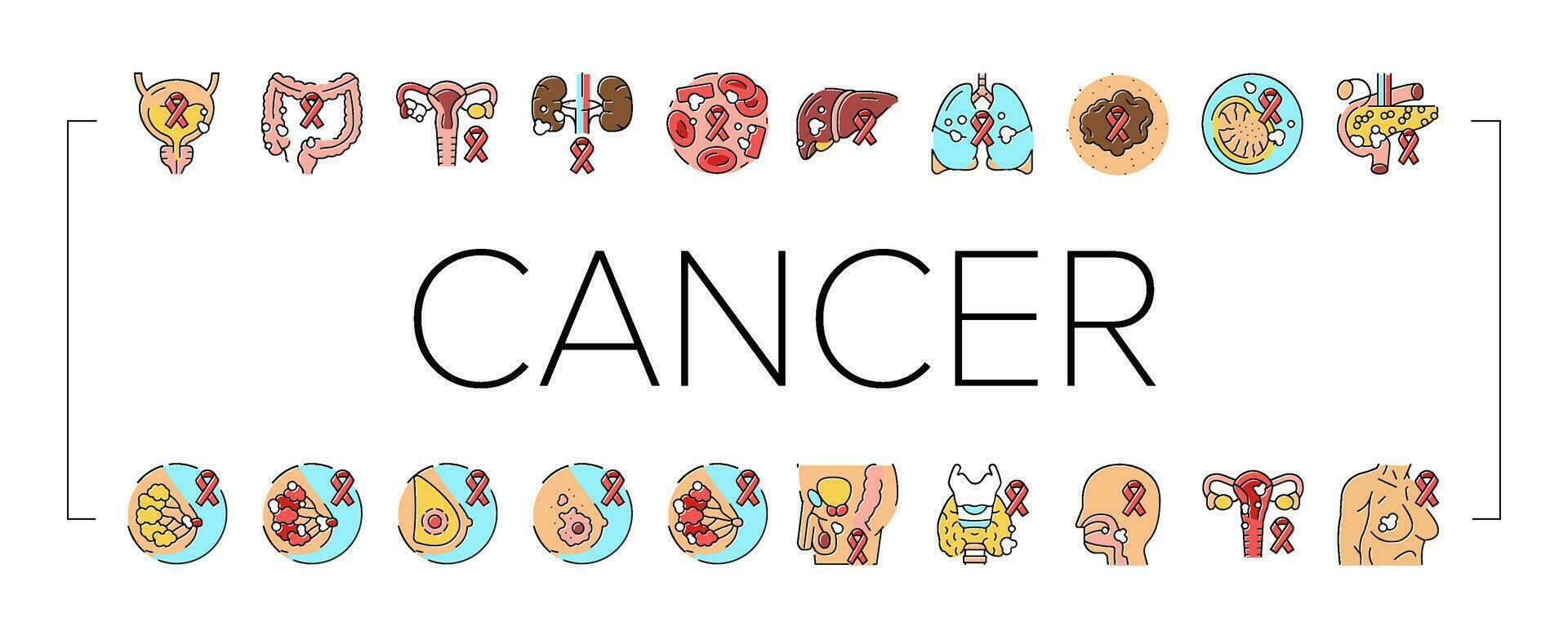 cancer breast health medical icons set vector