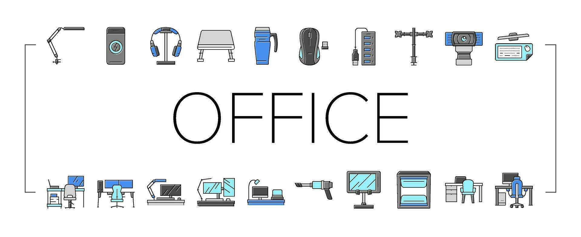 office gadget computer business icons set vector