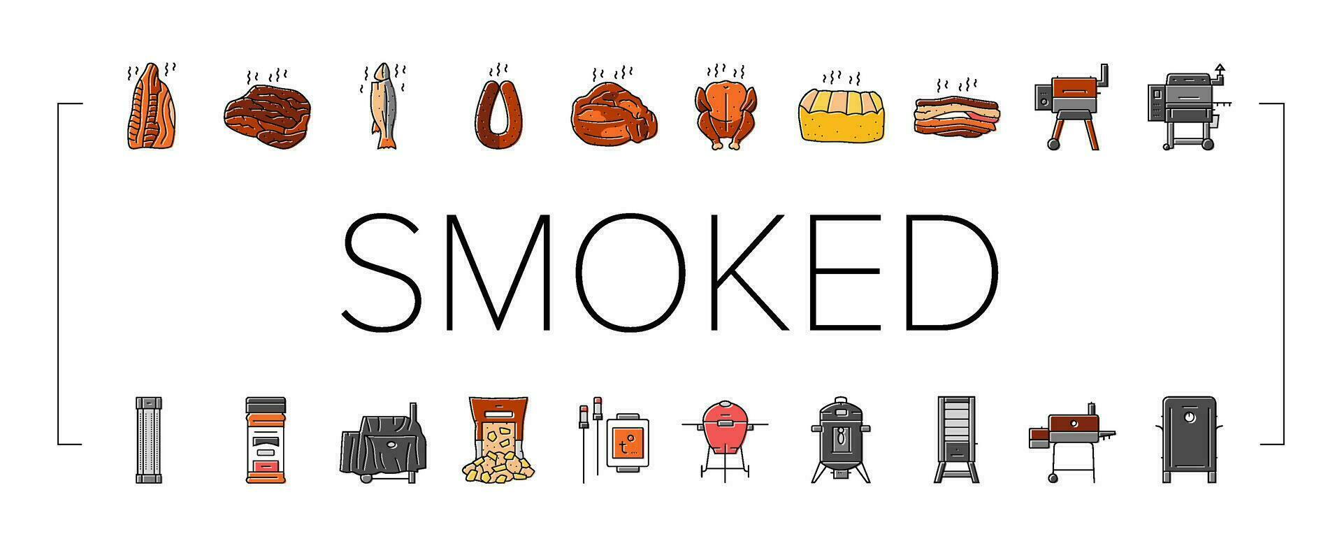 smoked meat food sausage ham icons set vector