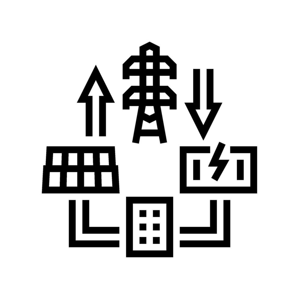 microrredes eléctrico cuadrícula línea icono vector ilustración