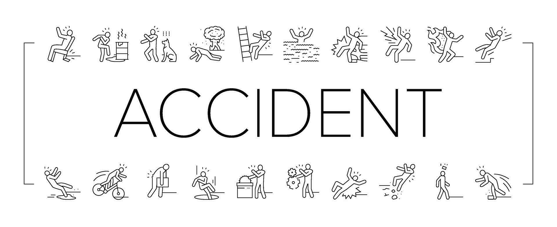 accident injury safety man risk icons set vector