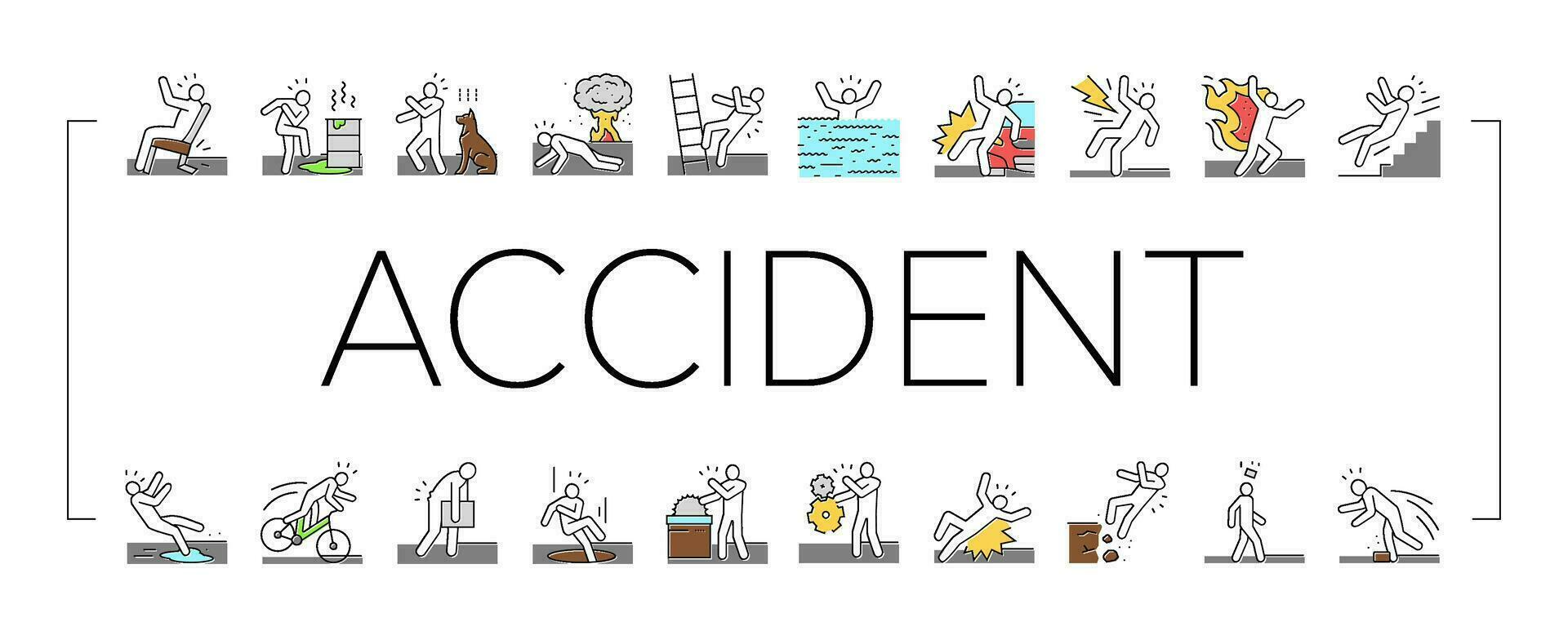 accident injury safety man risk icons set vector