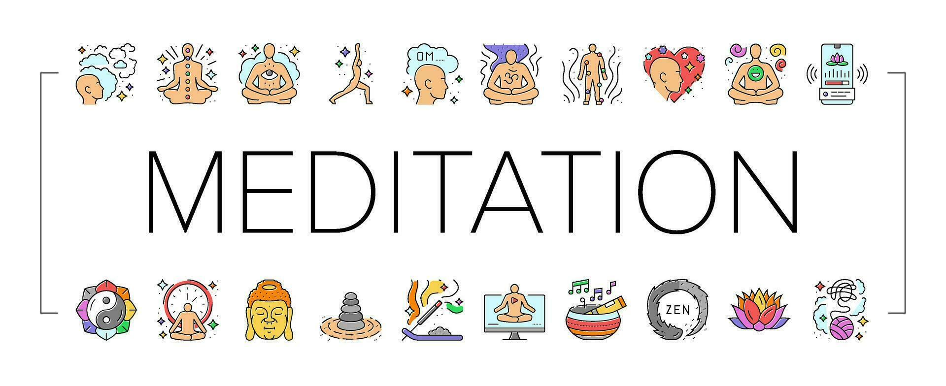 meditación yoga relajarse zen íconos conjunto vector