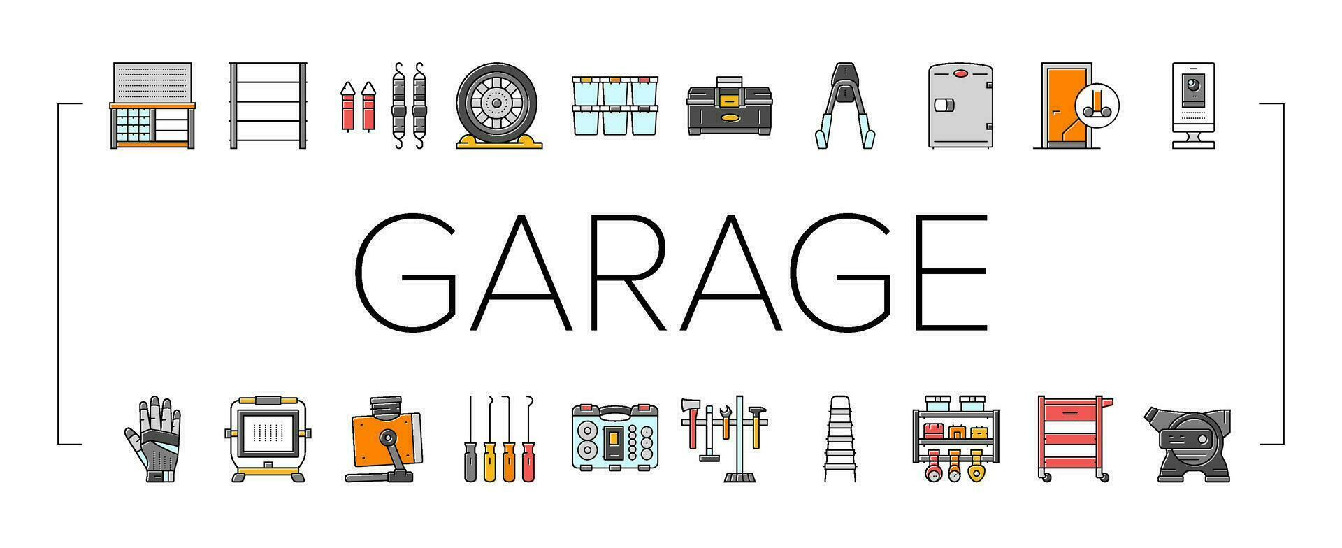 garage tools service auto repair icons set vector