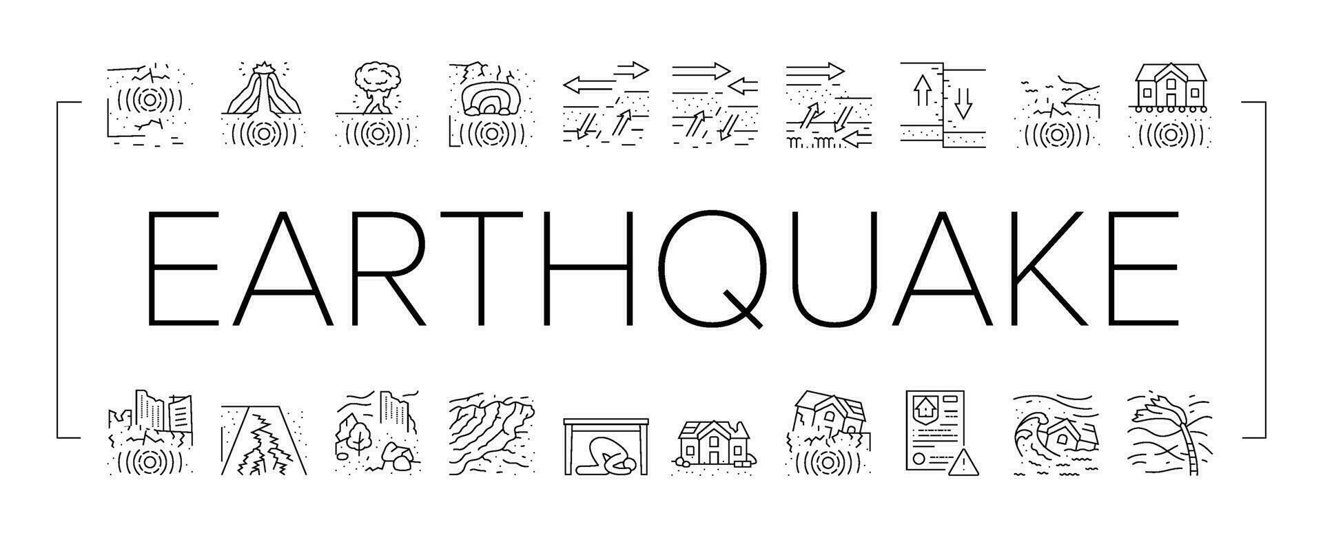 earthquake disaster wave crack icons set vector