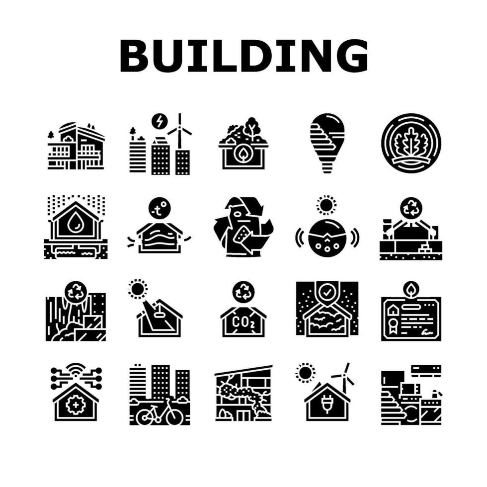 green building city eco office icons set vector