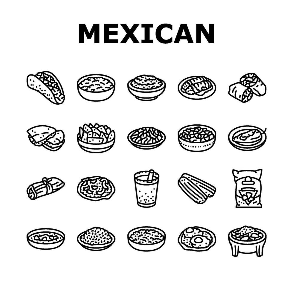 mexican cuisine food dinner icons set vector