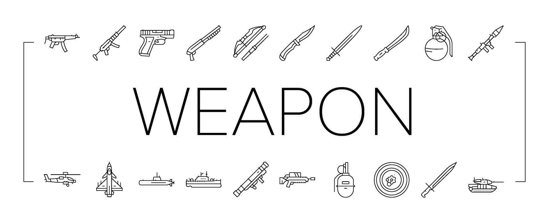 weapon war gun military army icons set vector