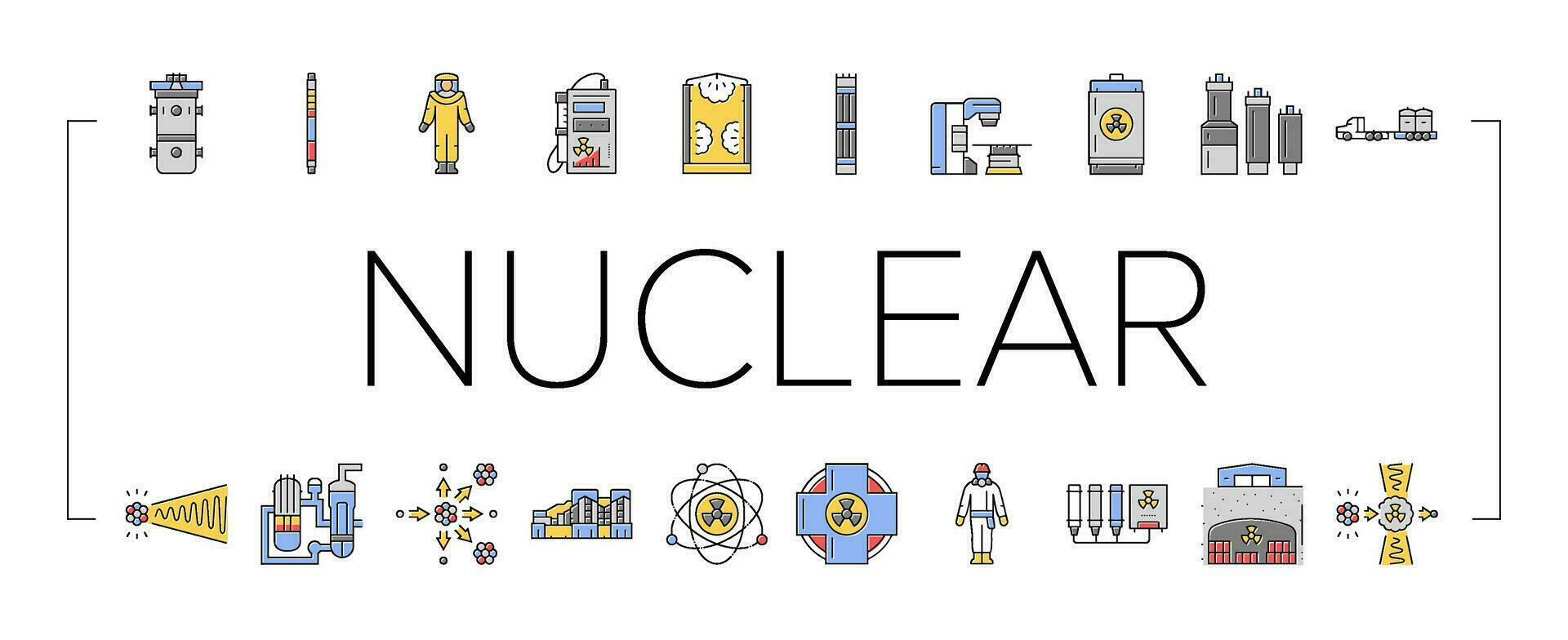 nuclear engineer energy power icons set vector