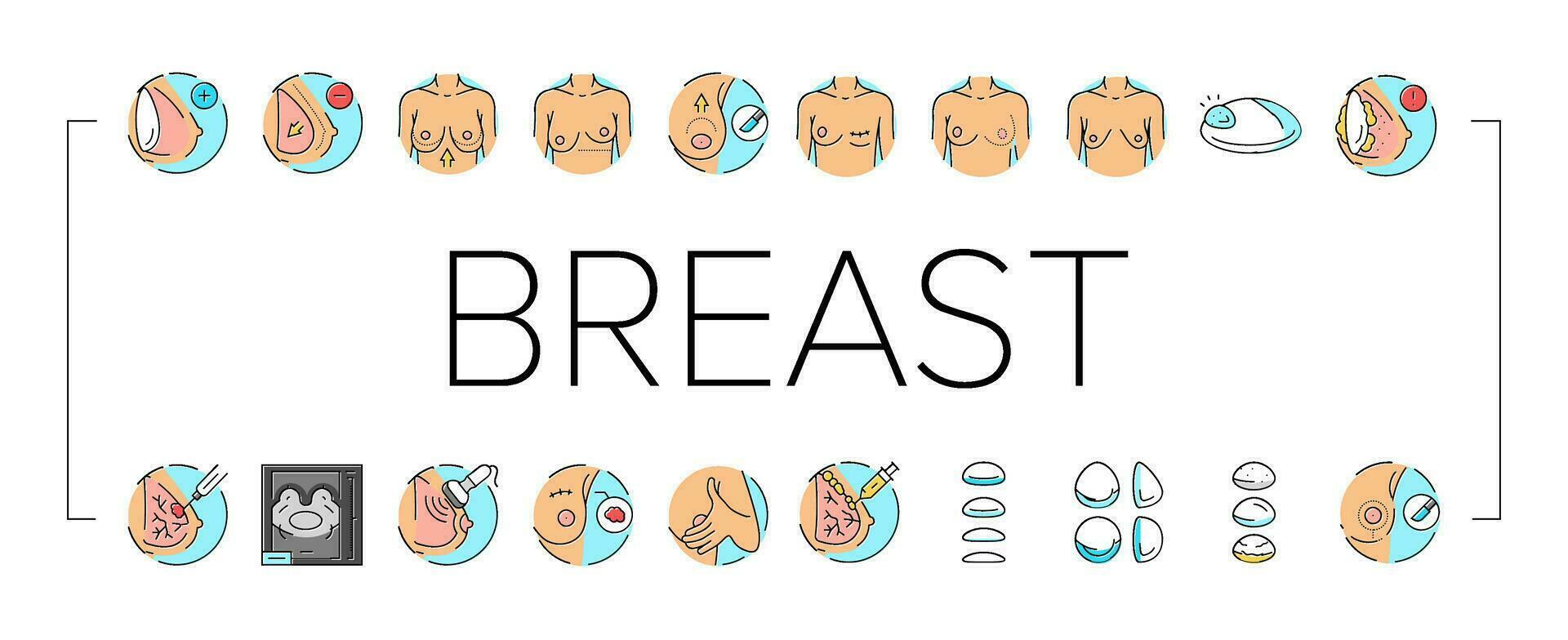 breast surgery body woman plastic icons set vector