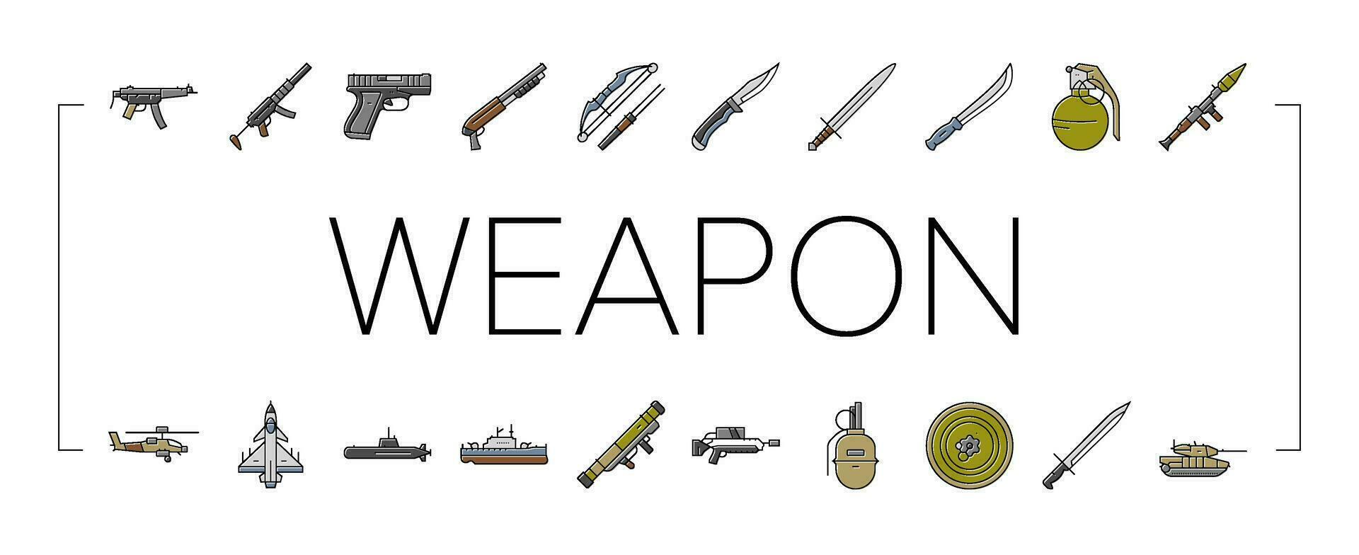 weapon war gun military army icons set vector
