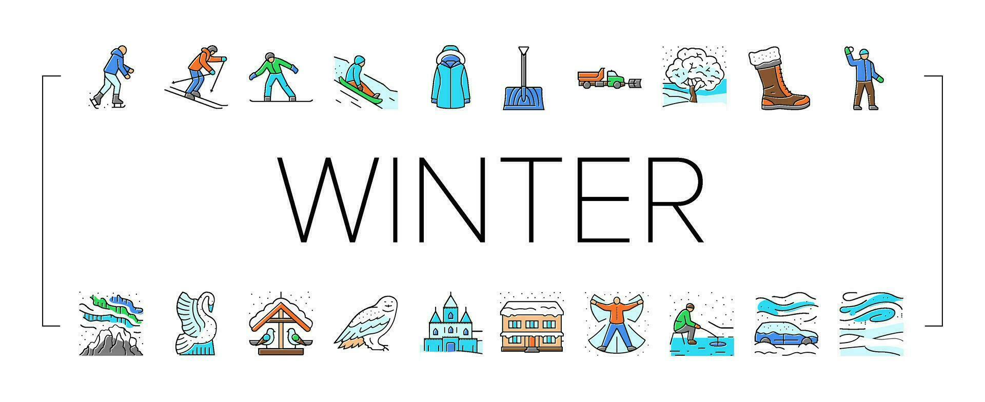winter season snow cold holiday icons set vector