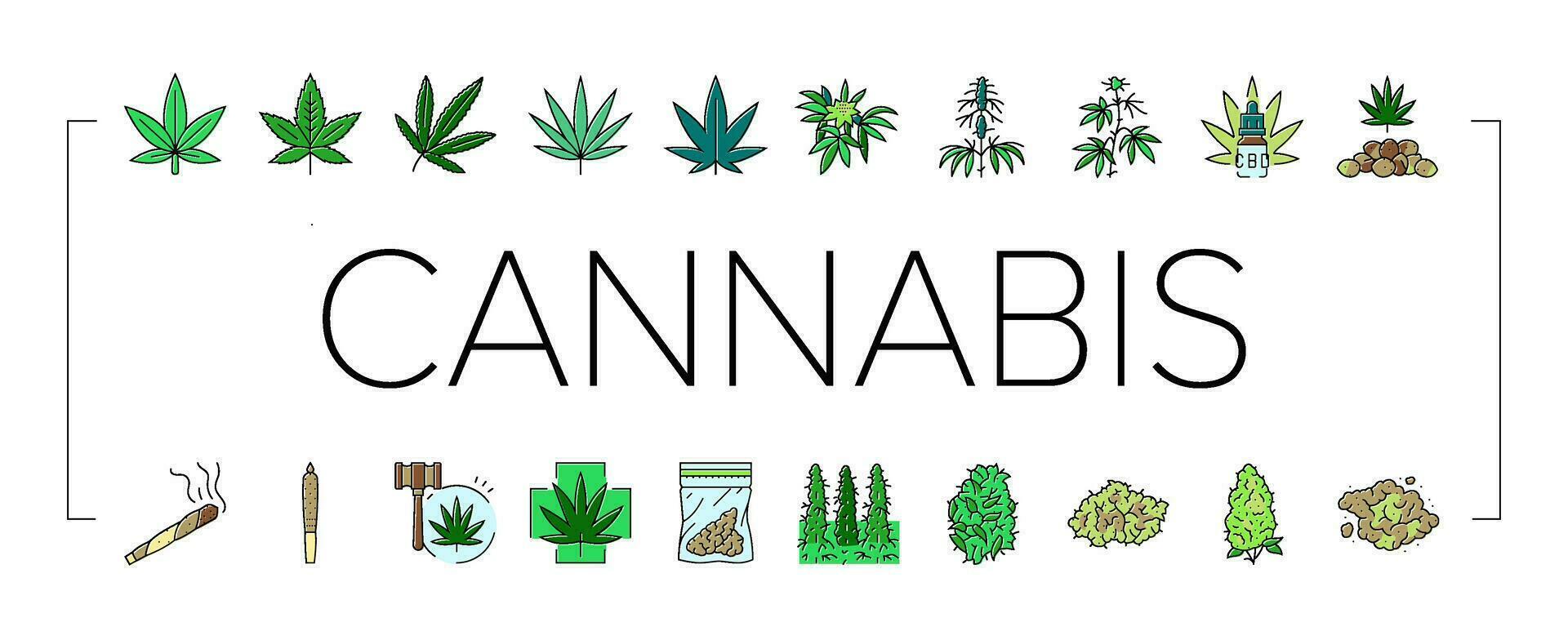 cannabis plant leaf weed hemp icons set vector