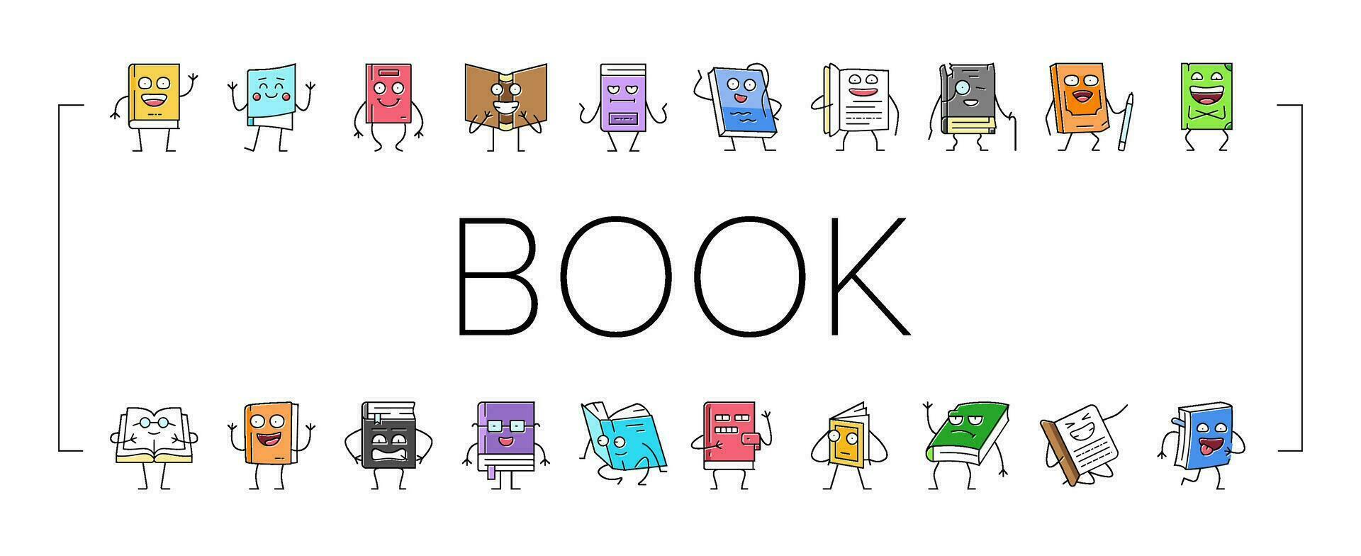 book character education library icons set vector