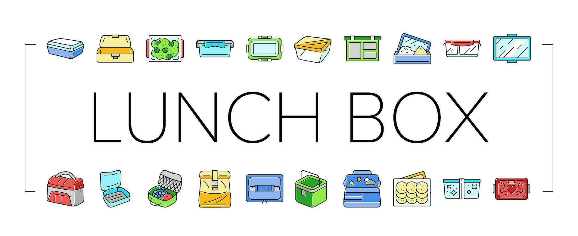 lunch box food school meal icons set vector
