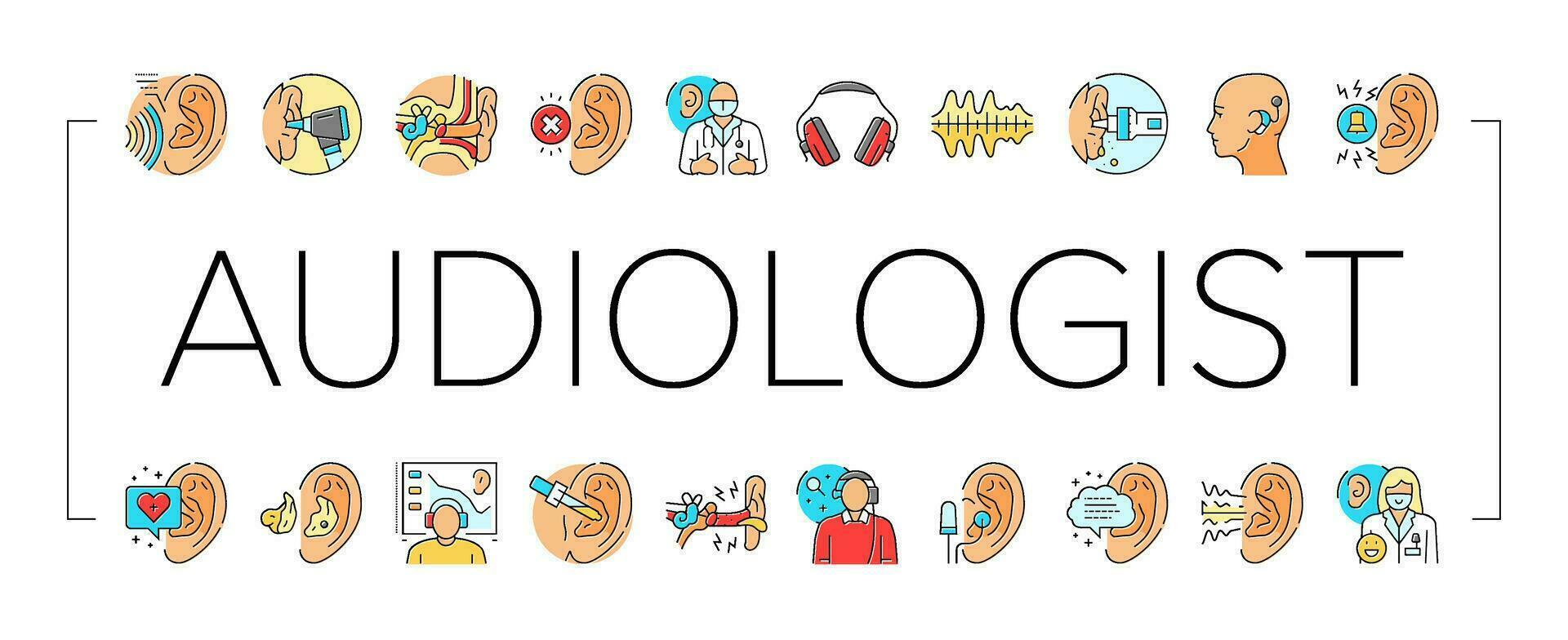 audiologist doctor ear deaf icons set vector
