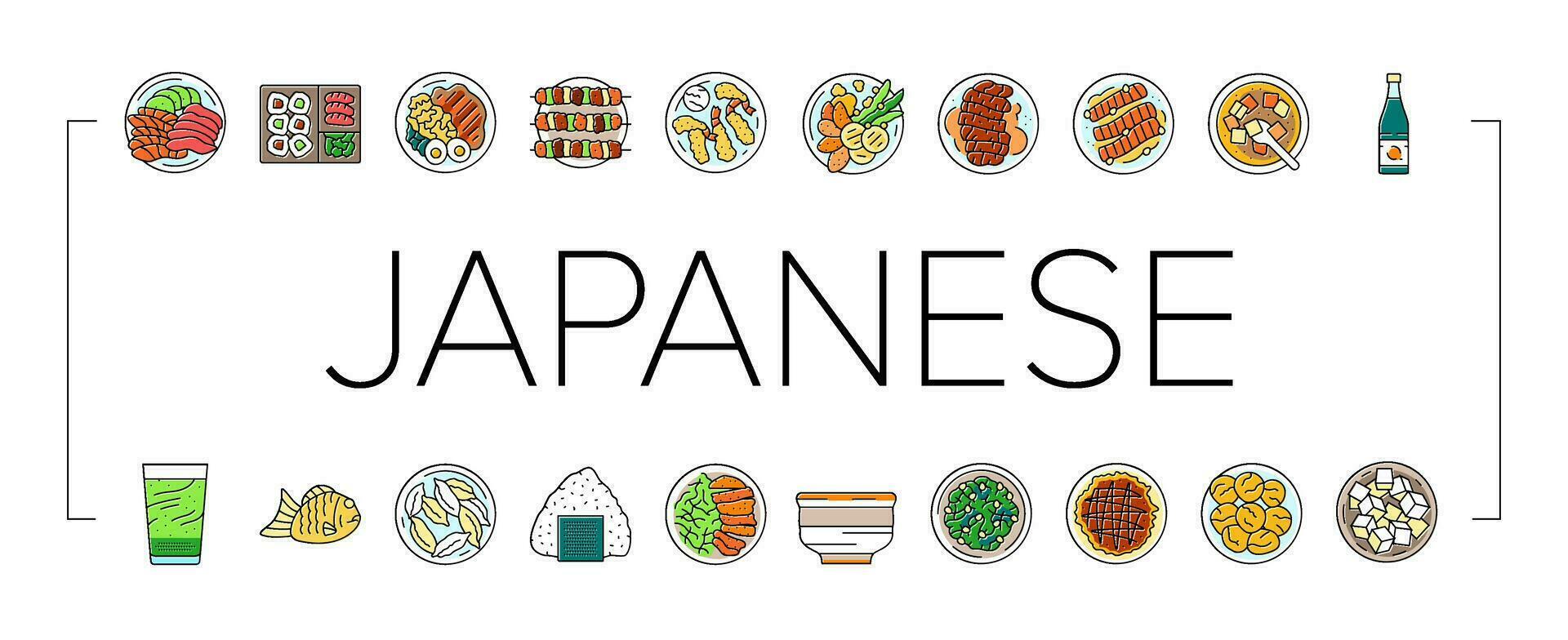japonés comida asiático comida íconos conjunto vector