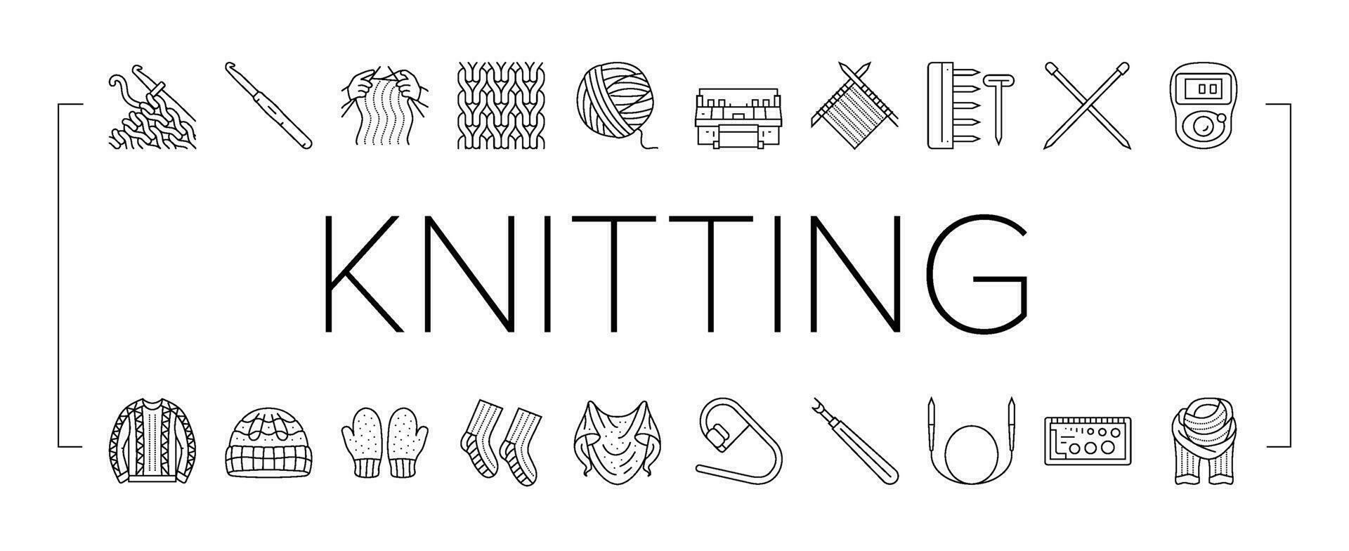 knitting wool thread knit craft icons set vector