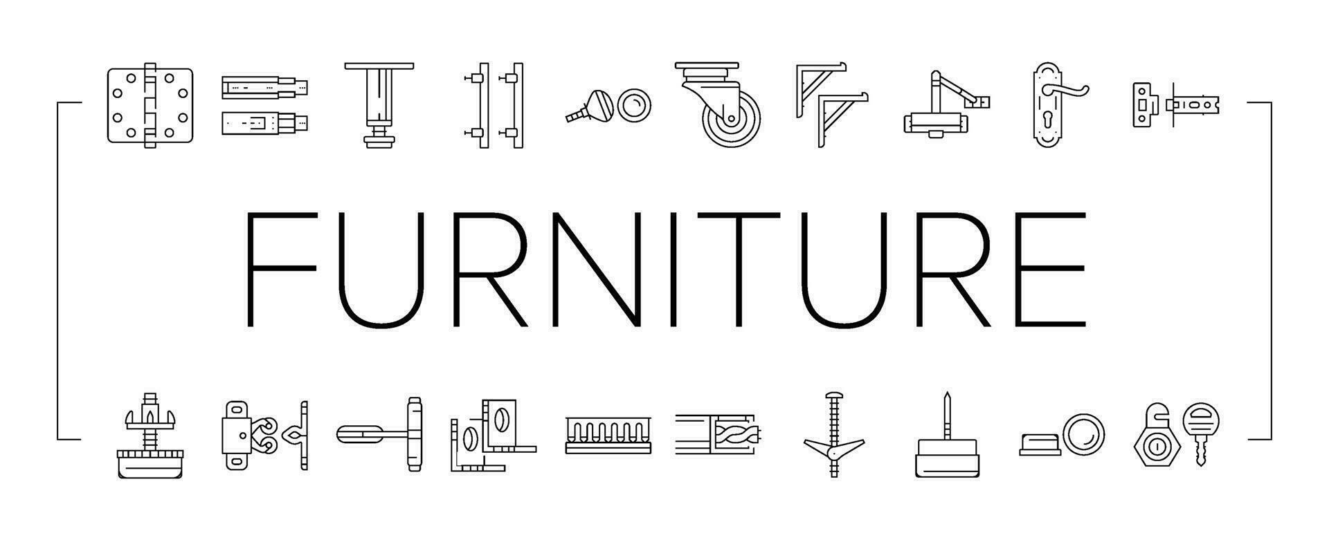 hardware furniture equipment icons set vector
